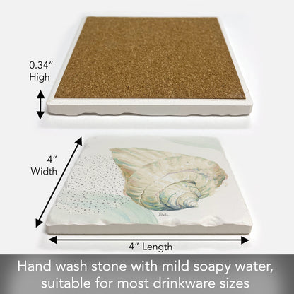 Thirstystone Conch Single Tumbled Tile Stone Coaster with Protective Cork Backing Manufactured in The USA 4" Square, Colorful, Artistiic, Easily Wipes Clean