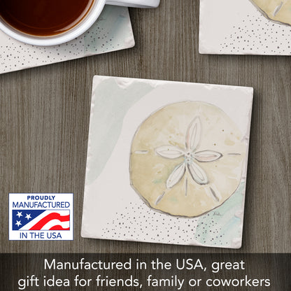 Thirstystone Sand Dollar Single Tumbled Tile Stone Coaster with Protective Cork Backing Manufactured in The USA 4" Square, Colorful, Artistiic, Easily Wipes Clean