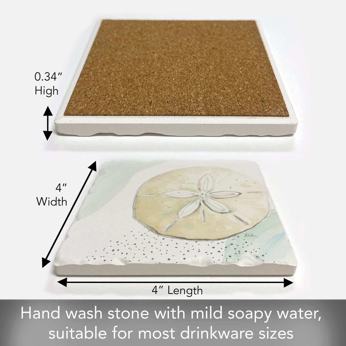Thirstystone Sand Dollar Single Tumbled Tile Stone Coaster with Protective Cork Backing Manufactured in The USA 4" Square, Colorful, Artistiic, Easily Wipes Clean