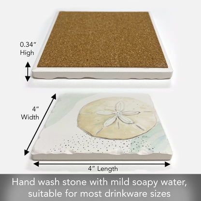 Thirstystone Sand Dollar Single Tumbled Tile Stone Coaster with Protective Cork Backing Manufactured in The USA 4" Square, Colorful, Artistiic, Easily Wipes Clean