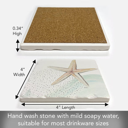 Thirstystone Starfish Single Tumbled Tile Stone Coaster with Protective Cork Backing Manufactured in The USA 4" Square, Colorful, Artistic, Easily Wipes Clean