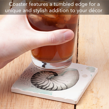 Thirstystone Nautilus Single Tumbled Tile Stone Coaster with Protective Cork Backing Manufactured in The USA 4" Square, Colorful, Artistiic, Easily Wipes Clean