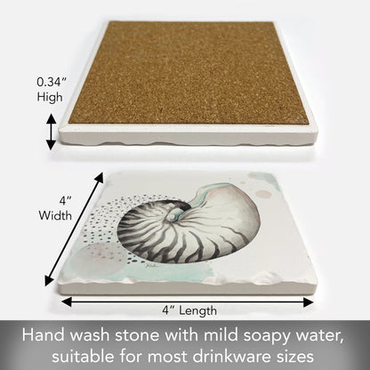 Thirstystone Nautilus Single Tumbled Tile Stone Coaster with Protective Cork Backing Manufactured in The USA 4" Square, Colorful, Artistiic, Easily Wipes Clean