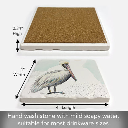 Thirstystone Pelican Single Tumbled Tile Stone Coaster with Protective Cork Backing Manufactured in The USA 4" Square, Colorful, Artistiic, Easily Wipes Clean