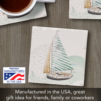 Thirstystone Sailboat Single Tumbled Tile Stone Coaster with Protective Cork Backing Manufactured in The USA 4" Square, Colorful, Artistiic, Easily Wipes Clean