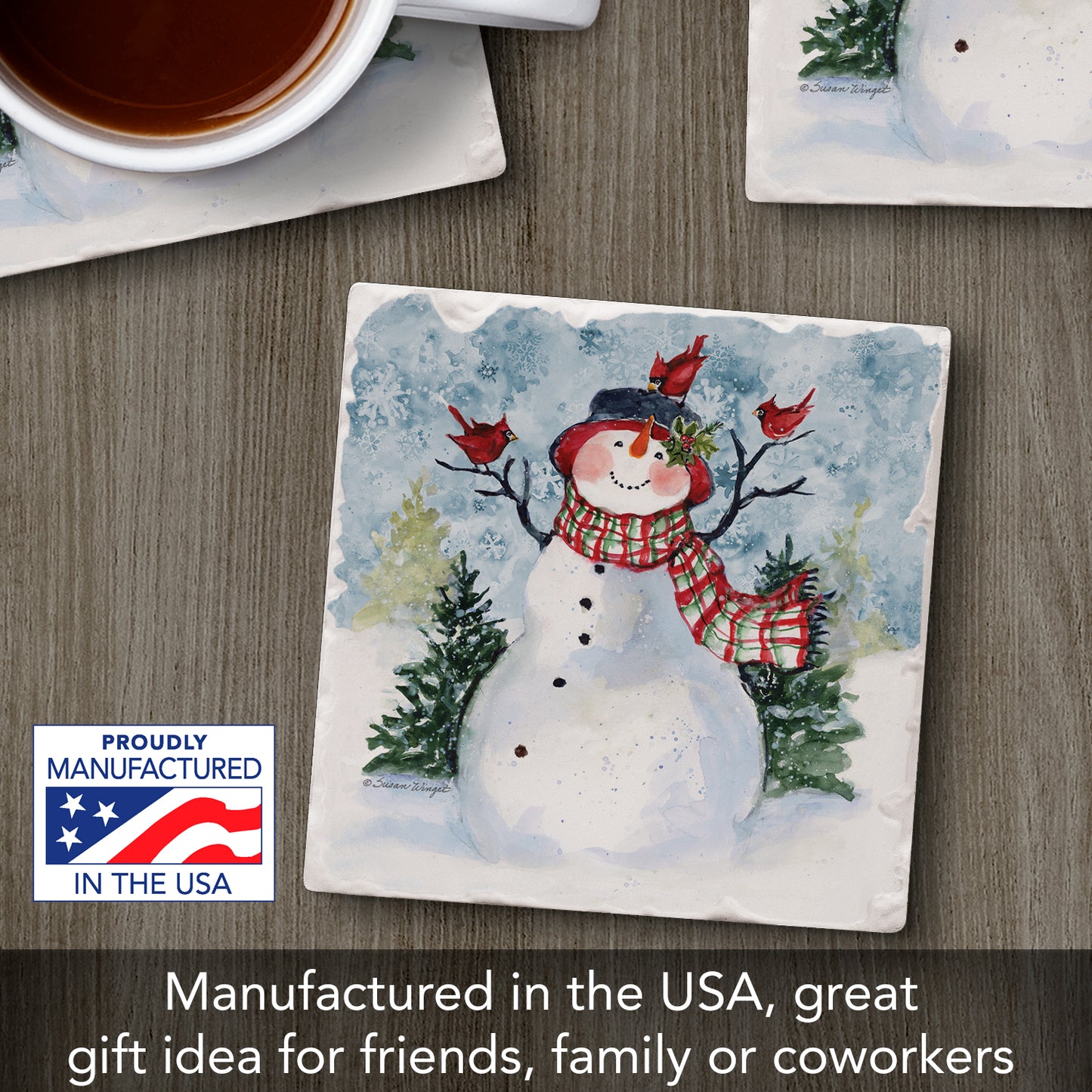 Thirstystone Snowman & Cardinals Single Tumbled Tile Coaster Manufactured in The USA Decorative, Stylish, Craft Your Own Collection