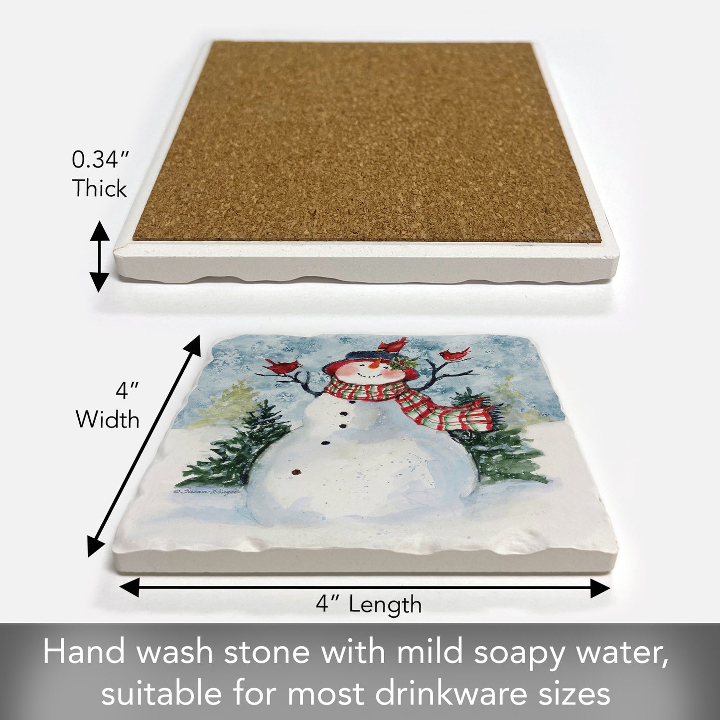 Thirstystone Snowman & Cardinals Single Tumbled Tile Coaster Manufactured in The USA Decorative, Stylish, Craft Your Own Collection