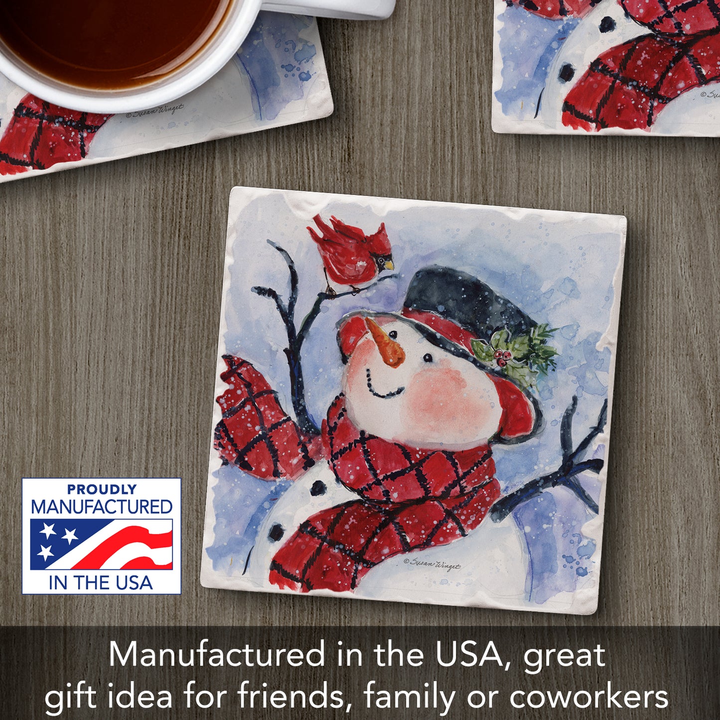 Thirstystone Snowman in Scarf Single Tumbled Tile Coaster Manufactured in The USA Decorative, Stylish, Craft Your Own Collection