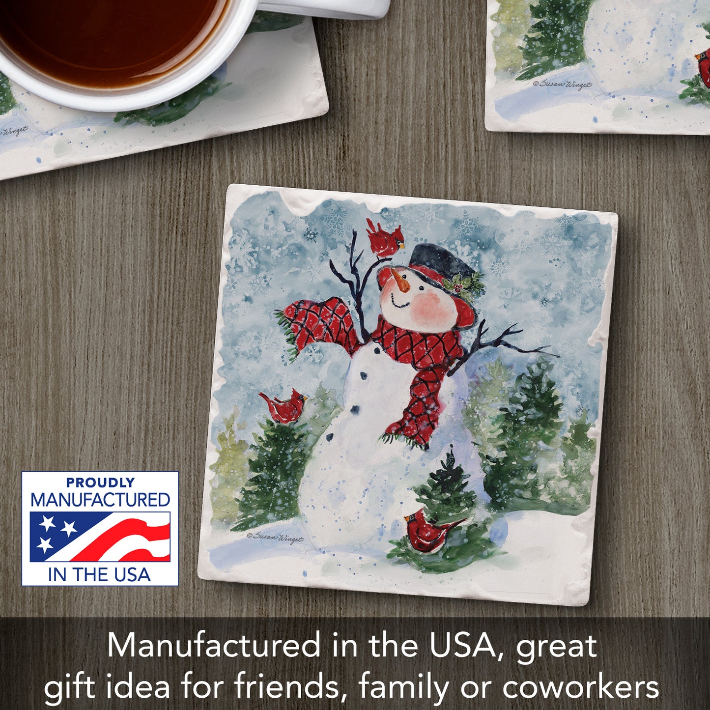 Thirstystone Snowman & Forest Friends Single Tumbled Tile Coaster Manufactured in The USA Decorative, Stylish, Craft Your Own Collection