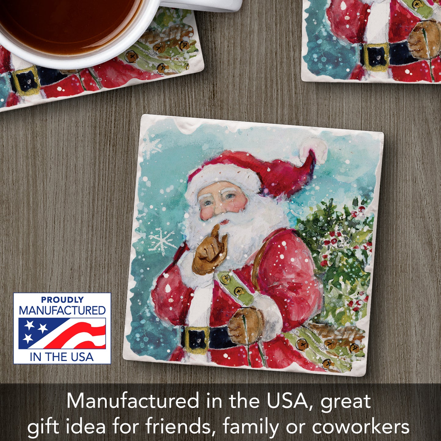 Thirstystone Quiet Santa Single Tumbled Tile Coaster Manufactured in The USA Decorative, Stylish, Craft Your Own Collection