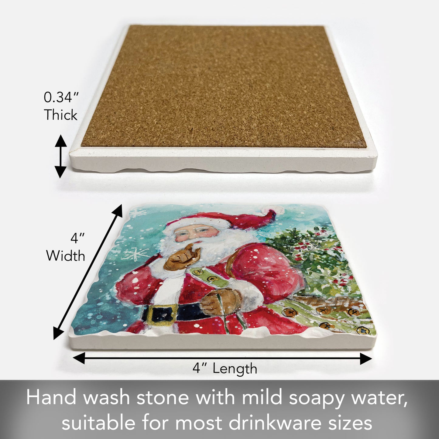 Thirstystone Quiet Santa Single Tumbled Tile Coaster Manufactured in The USA Decorative, Stylish, Craft Your Own Collection