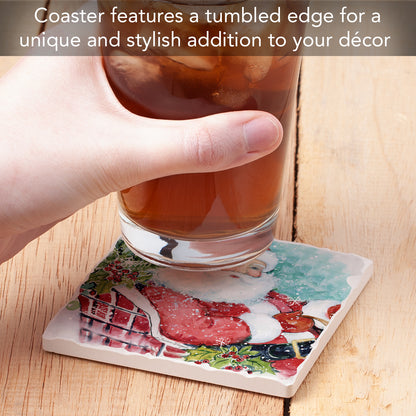 Thirstystone Festive Winter Gatherings Single Tumbled Tile Coasters Manufactured in The USA Decorative, Stylish, Craft Your Own Collection (Santa's Sleigh)