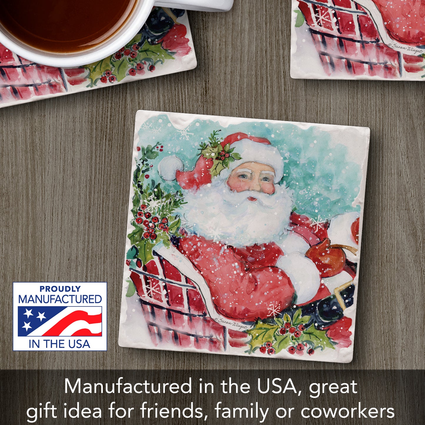 Thirstystone Festive Winter Gatherings Single Tumbled Tile Coasters Manufactured in The USA Decorative, Stylish, Craft Your Own Collection (Santa's Sleigh)
