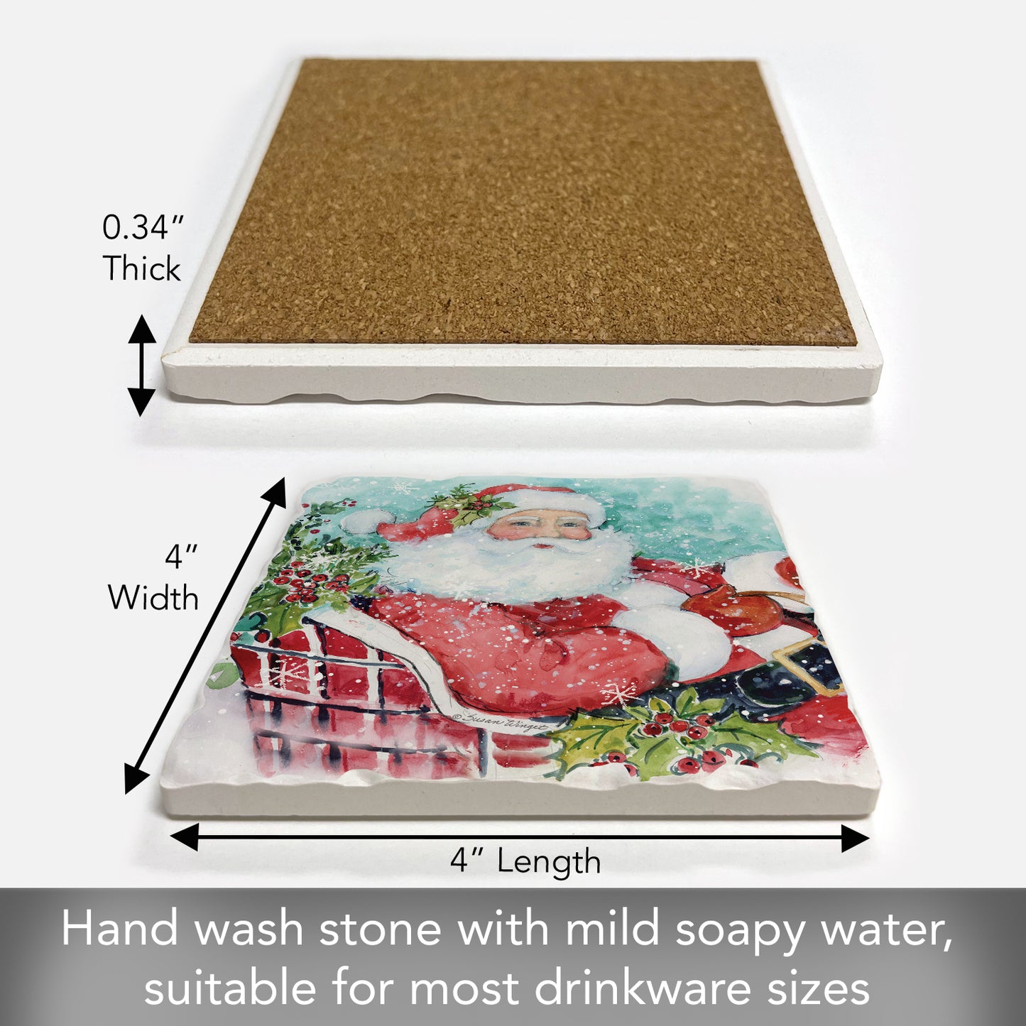 Thirstystone Festive Winter Gatherings Single Tumbled Tile Coasters Manufactured in The USA Decorative, Stylish, Craft Your Own Collection (Santa's Sleigh)