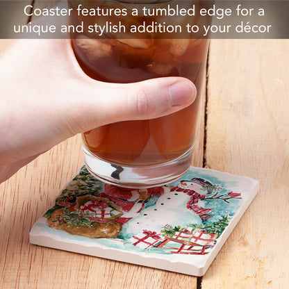 Thirstystone Santa & Snowman Single Tumbled Tile Coaster Manufactured in The USA Decorative, Stylish, Craft Your Own Collection