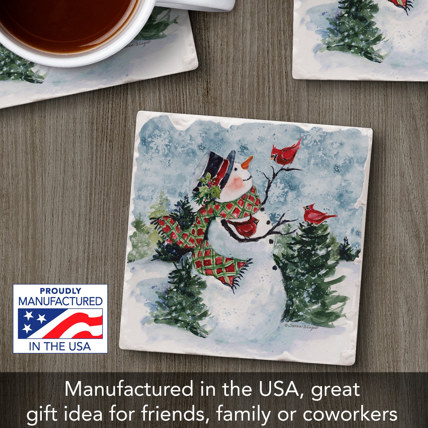 Thirstystone Snowman Perch Single Tumbled Tile Coaster Manufactured in The USA Decorative, Stylish, Craft Your Own Collection