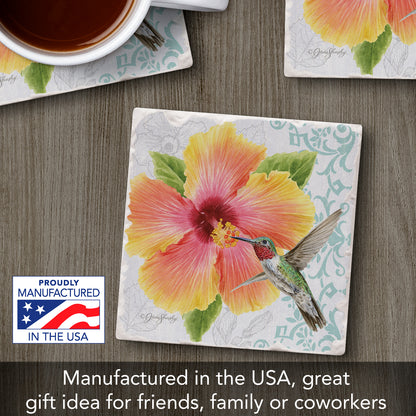 Thirstystone Hibiscus Single Tumbled Tile Stone Coaster with Protective Cork Backing Manufactured in The USA 4" Square, Artistic, Easily Wipes Clean