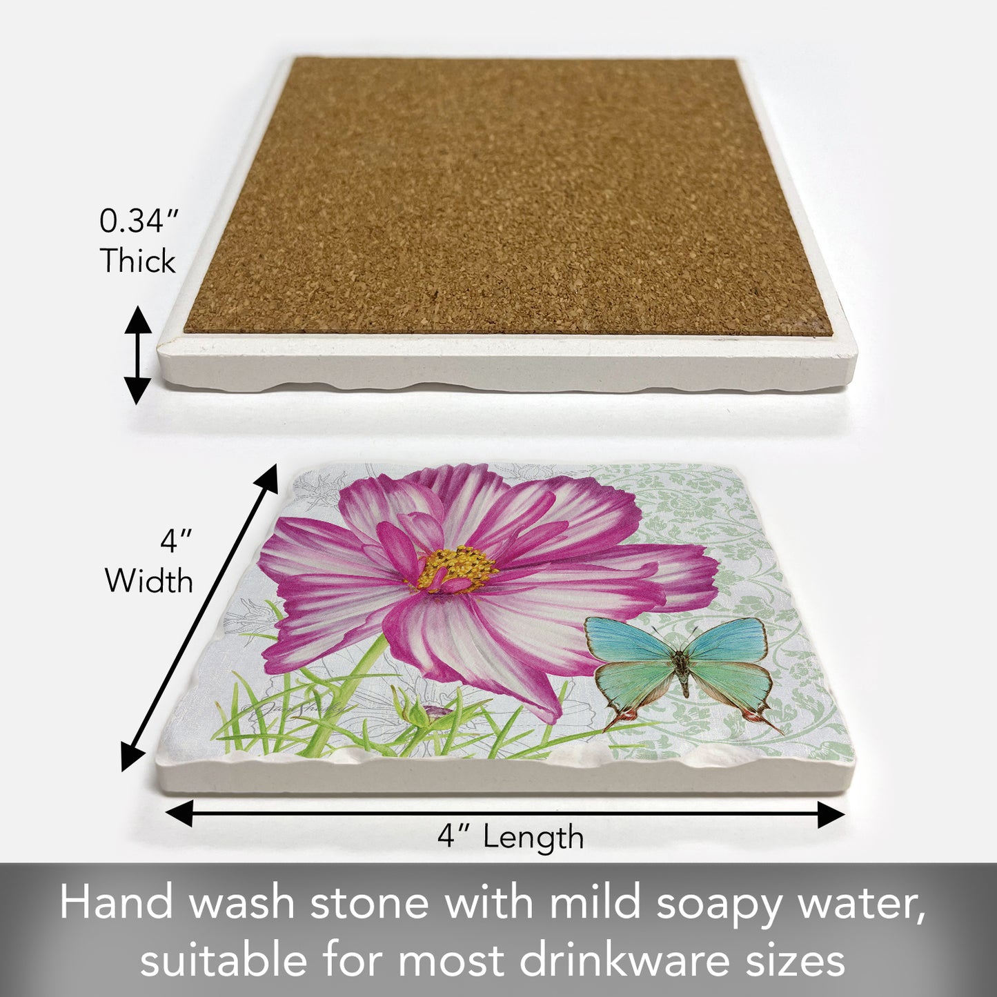 Thirstystone Cosmos Single Tumbled Tile Stone Coaster with Protective Cork Backing Manufactured in The USA 4" Square, Artistic, Easily Wipes Clean