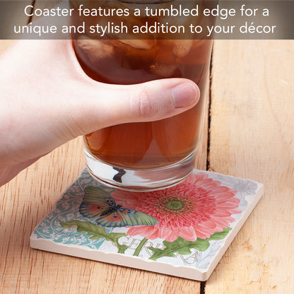 Thirstystone Gerber Daisy Single Tumbled Tile Stone Coaster with Protective Cork Backing Manufactured in The USA 4" Square, Artistic, Easily Wipes Clean