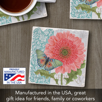 Thirstystone Gerber Daisy Single Tumbled Tile Stone Coaster with Protective Cork Backing Manufactured in The USA 4" Square, Artistic, Easily Wipes Clean