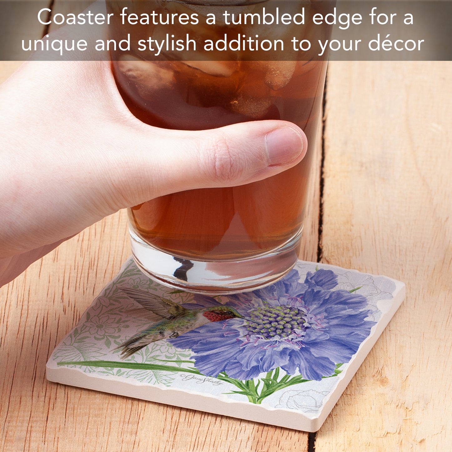 Thirstystone Scabiosa Single Tumbled Tile Stone Coaster with Protective Cork Backing Manufactured in The USA 4" Square, Artistic, Easily Wipes Clean