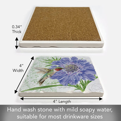 Thirstystone Scabiosa Single Tumbled Tile Stone Coaster with Protective Cork Backing Manufactured in The USA 4" Square, Artistic, Easily Wipes Clean