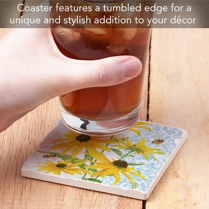 Thirstystone Black Eyed Susans Single Tumbled Tile Stone Coaster with Protective Cork Backing Manufactured in The USA 4" Square, Artistic, Easily Wipes Clean