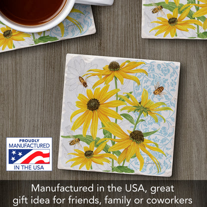 Thirstystone Black Eyed Susans Single Tumbled Tile Stone Coaster with Protective Cork Backing Manufactured in The USA 4" Square, Artistic, Easily Wipes Clean