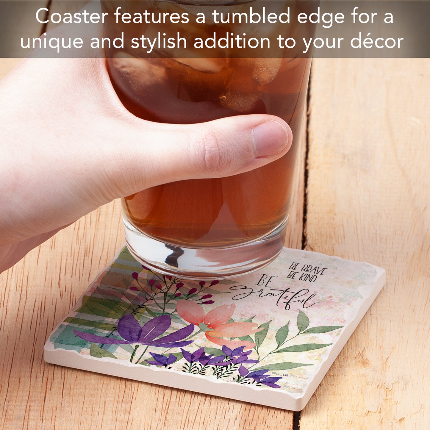 Thirstystone Be Brave Single Tumbled Tile Stone Coaster with Protective Cork Backing Manufactured in The USA 4" Square
