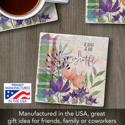 Thirstystone Be Brave Single Tumbled Tile Stone Coaster with Protective Cork Backing Manufactured in The USA 4" Square