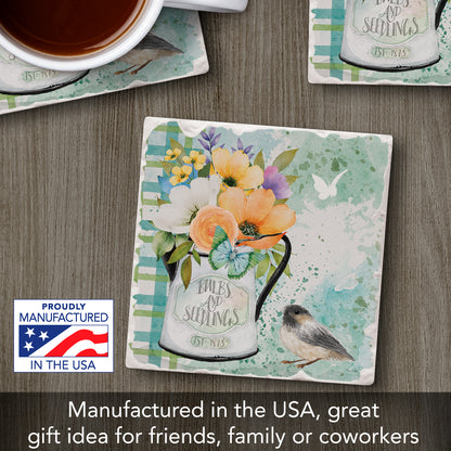 Thirstystone Bulbs & Seedlings Single Tumbled Tile Stone Coaster with Protective Cork Backing Manufactured in The USA 4" Square