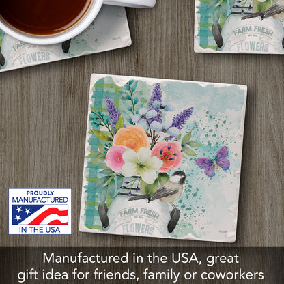 Thirstystone Farm Fresh Flowers Single Tumbled Tile Stone Coaster with Protective Cork Backing Manufactured in The USA 4" Square