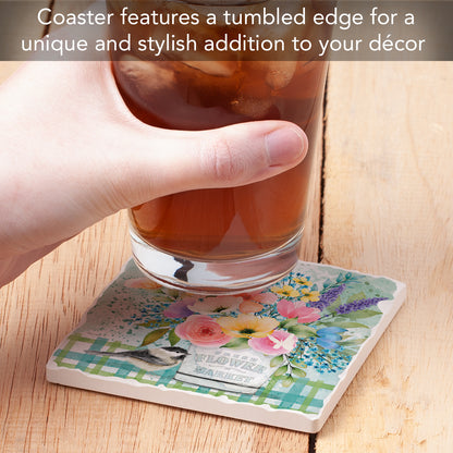 Thirstystone Fresh Flowers Single Tumbled Tile Stone Coaster with Protective Cork Backing Manufactured in The USA 4" Square