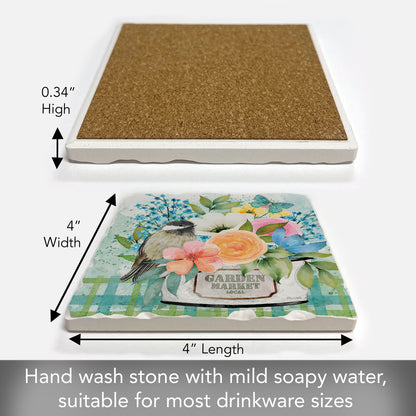 Thirstystone Garden Market Single Tumbled Tile Stone Coaster with Protective Cork Backing Manufactured in The USA 4" Square