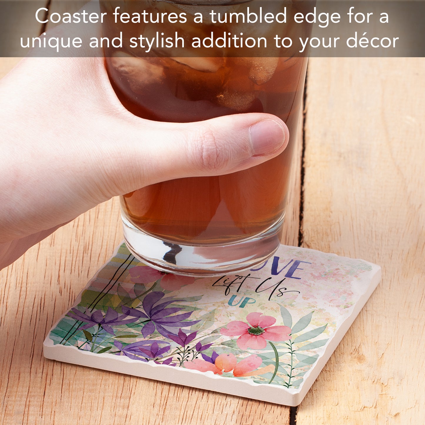 Thirstystone Love Lift Us Single Tumbled Tile Stone Coaster with Protective Cork Backing Manufactured in The USA 4" Square