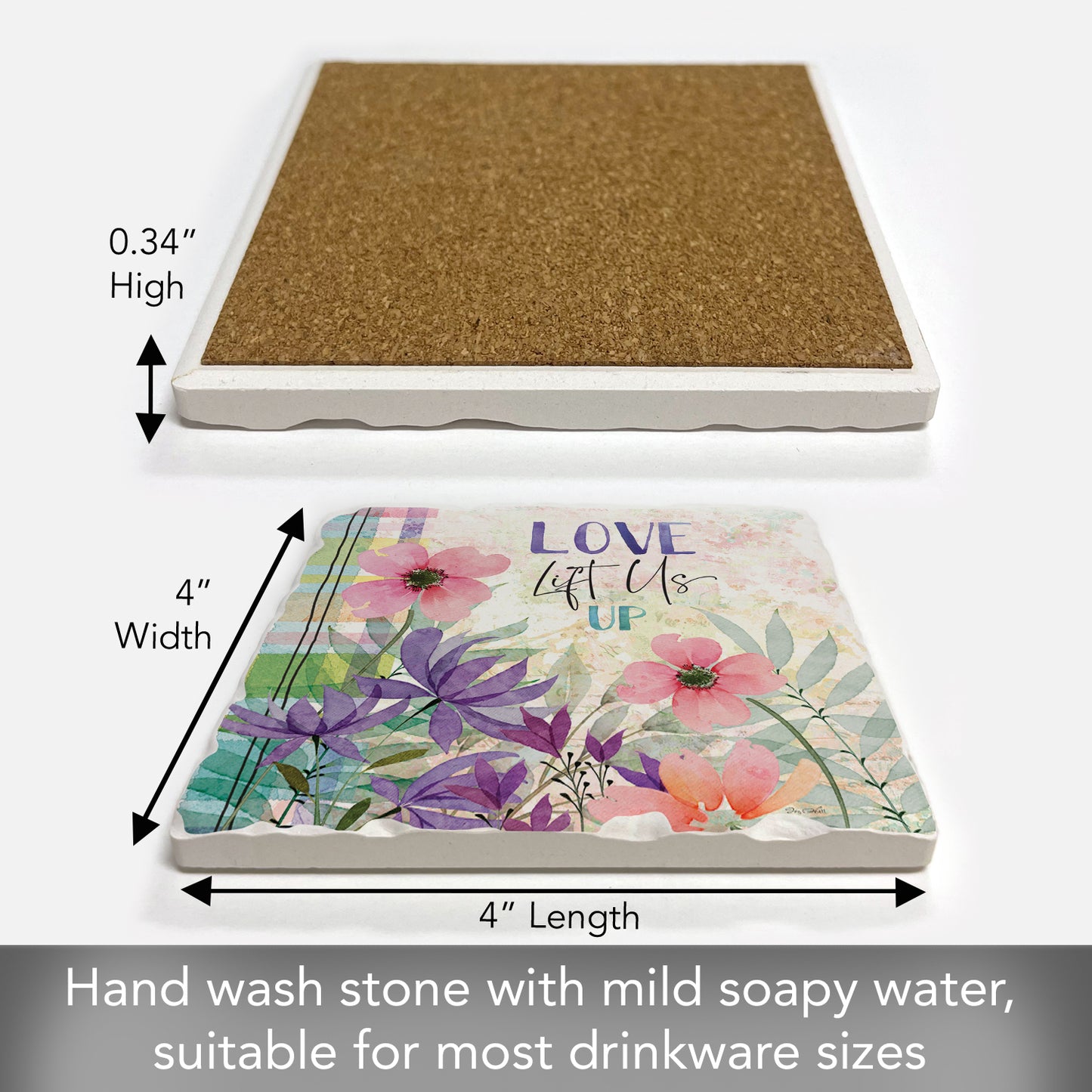 Thirstystone Love Lift Us Single Tumbled Tile Stone Coaster with Protective Cork Backing Manufactured in The USA 4" Square