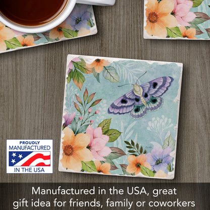 Thirstystone Purple Butterfly Bloom Single Tumbled Tile Stone Coaster with Protective Cork Backing Manufactured in The USA 4" Square