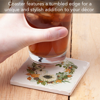 Thirstystone Farmhouse Wreath Single Tumbled Tile Stone Coaster with Protective Cork Backing Manufactured in The USA 4" Square, Colorful, Artistiic, Easily Wipes Clean