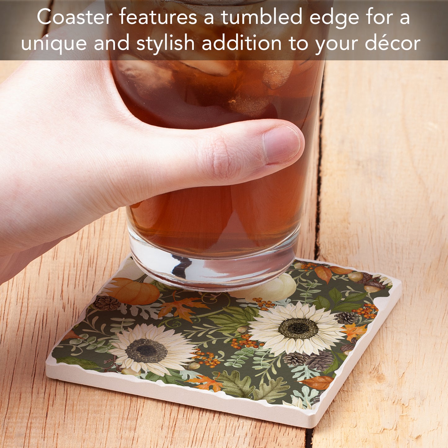 Thirstystone Farmhouse Fall Dark Single Tumbled Tile Stone Coaster with Protective Cork Backing Manufactured in The USA 4" Square, Colorful, Artistiic, Easily Wipes Clean