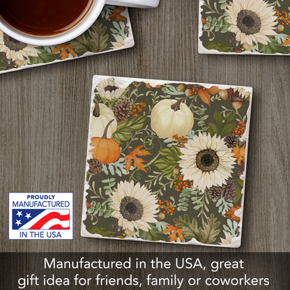 Thirstystone Farmhouse Fall Dark Single Tumbled Tile Stone Coaster with Protective Cork Backing Manufactured in The USA 4" Square, Colorful, Artistiic, Easily Wipes Clean