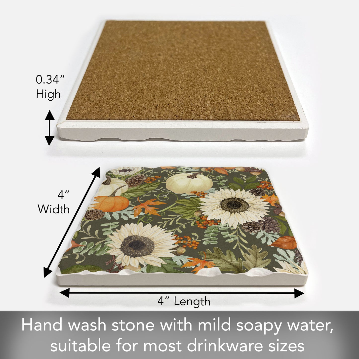 Thirstystone Farmhouse Fall Dark Single Tumbled Tile Stone Coaster with Protective Cork Backing Manufactured in The USA 4" Square, Colorful, Artistiic, Easily Wipes Clean