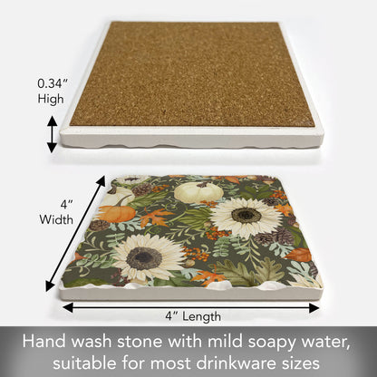 Thirstystone Farmhouse Fall Dark Single Tumbled Tile Stone Coaster with Protective Cork Backing Manufactured in The USA 4" Square, Colorful, Artistiic, Easily Wipes Clean