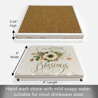 Thirstystone Count Your Blessings Single Tumbled Tile Stone Coaster with Protective Cork Backing Manufactured in The USA 4" Square, Colorful, Artistiic, Easily Wipes Clean