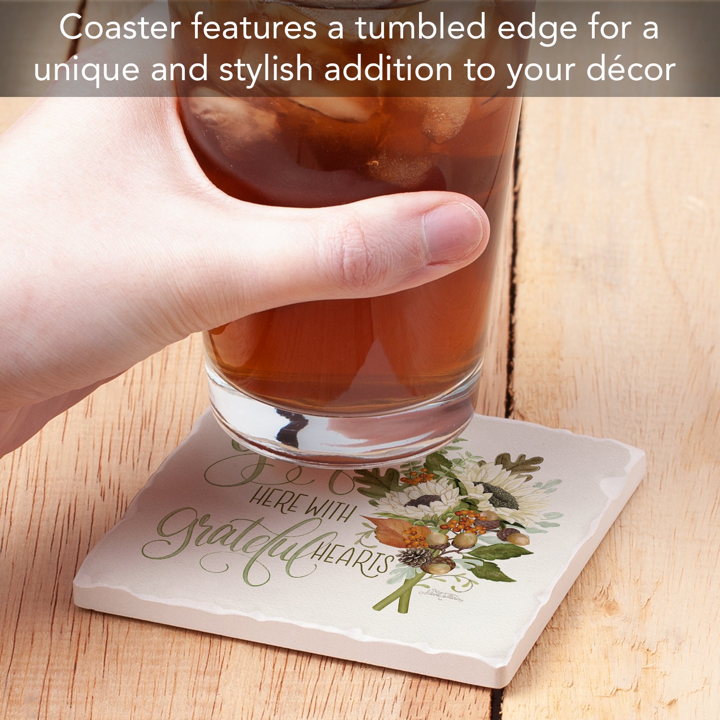 Thirstystone Gather Here Single Tumbled Tile Stone Coaster with Protective Cork Backing Manufactured in The USA 4" Square, Colorful, Artistiic, Easily Wipes Clean