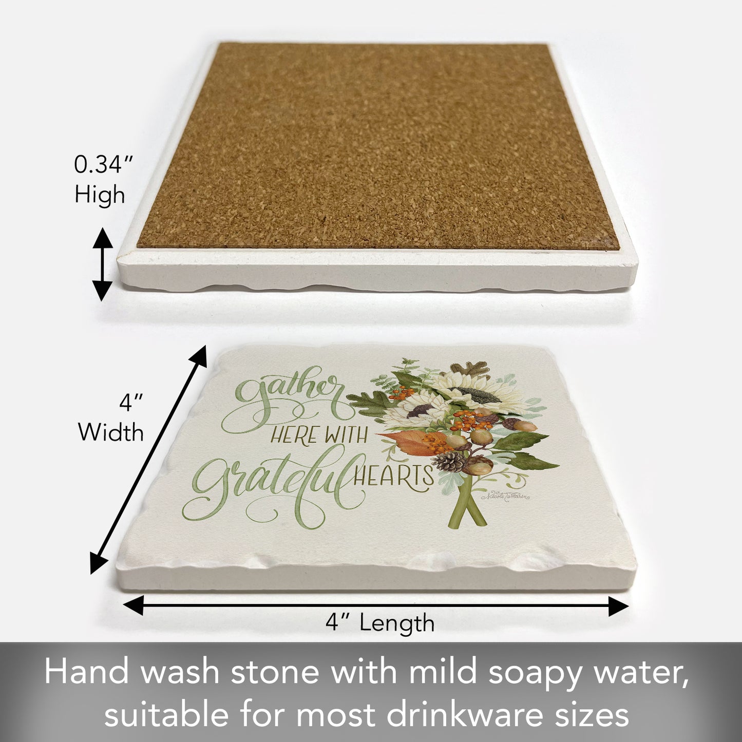 Thirstystone Gather Here Single Tumbled Tile Stone Coaster with Protective Cork Backing Manufactured in The USA 4" Square, Colorful, Artistiic, Easily Wipes Clean