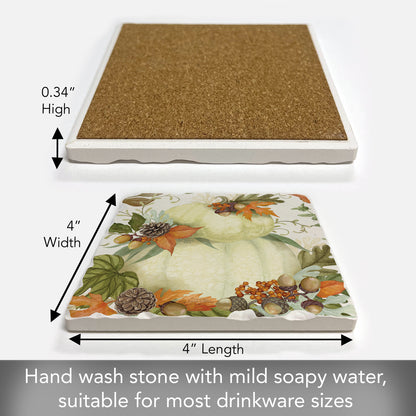 Thirstystone Farmhouse Pumpkin Stack Single Tumbled Tile Stone Coaster with Protective Cork Backing Manufactured in The USA 4" Square, Colorful, Artistiic, Easily Wipes Clean