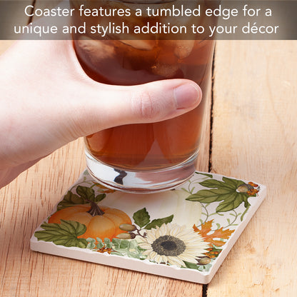 Thirstystone Farmhouse Pumpkins Single Tumbled Tile Stone Coaster with Protective Cork Backing Manufactured in The USA 4" Square, Colorful, Artistiic, Easily Wipes Clean
