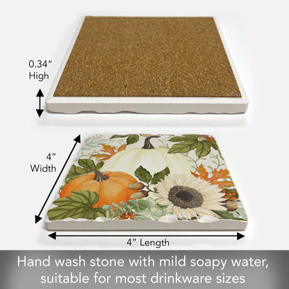Thirstystone Farmhouse Pumpkins Single Tumbled Tile Stone Coaster with Protective Cork Backing Manufactured in The USA 4" Square, Colorful, Artistiic, Easily Wipes Clean
