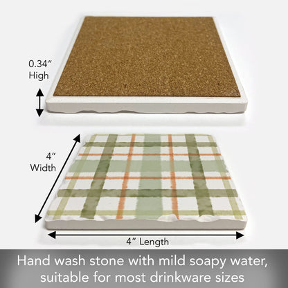 Thirstystone Farmhouse Plaid Single Tumbled Tile Stone Coaster with Protective Cork Backing Manufactured in The USA 4" Square, Colorful, Artistiic, Easily Wipes Clean