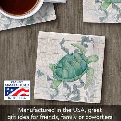 Thirstystone Beach Therapy Turtle Single Tumbled Tile Stone Coaster with Protective Cork Backing Manufactured in The USA 4" Square, Colorful, Artistic, Easily Wipes Clean